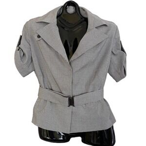 Akris Punto Houndstooth Short-Sleeve Evening Jacket Womens Gray Blazer Suit Coat